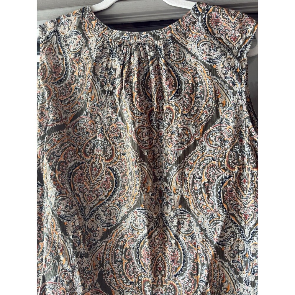 Liz Claiborne Brown Paisley sleeveless pullover top Shirt SZ XXL V neck Career‎